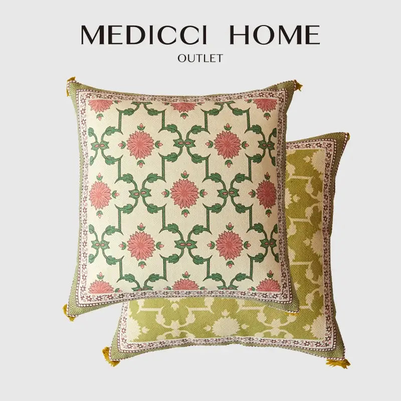 Pink and green datura flowers print cushion cover living room decor