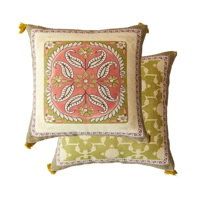 Pink and green datura flowers print cushion cover living room decor
