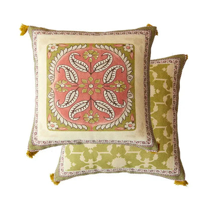 Pink and green datura flowers print cushion cover living room decor