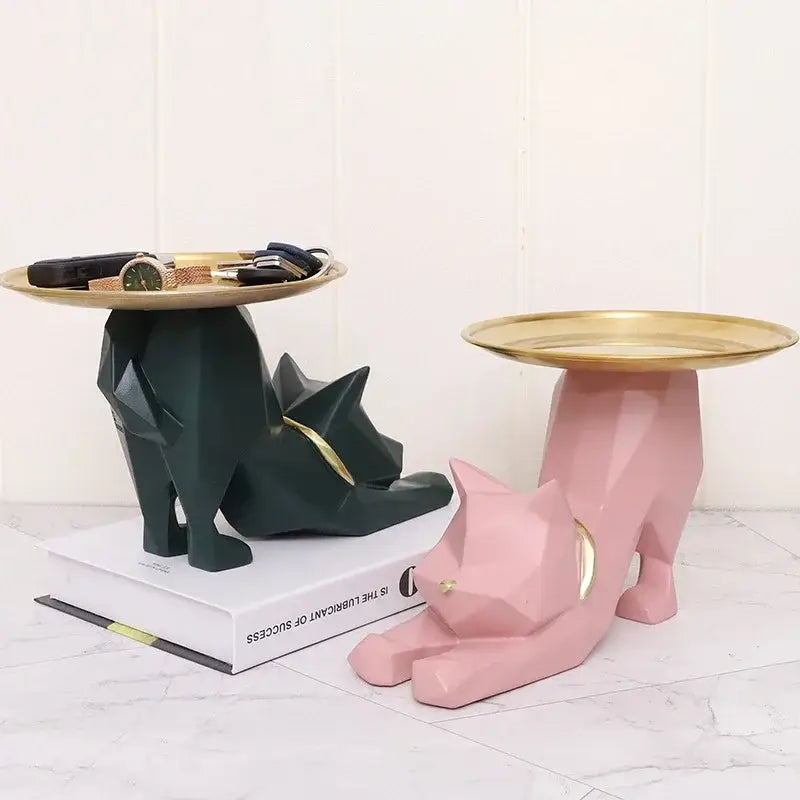 Pink and green geometric cat storage figurines entrance hallway tray