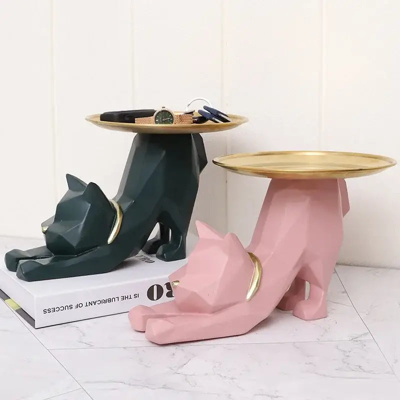 Pink and green geometric cat storage figurines entrance hallway tray