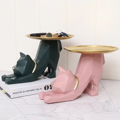 Pink and green geometric cat storage figurines entrance hallway tray