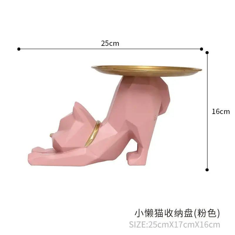 Pink and green geometric cat storage figurines entrance hallway tray