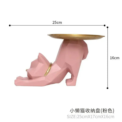 Pink and green geometric cat storage figurines entrance hallway tray