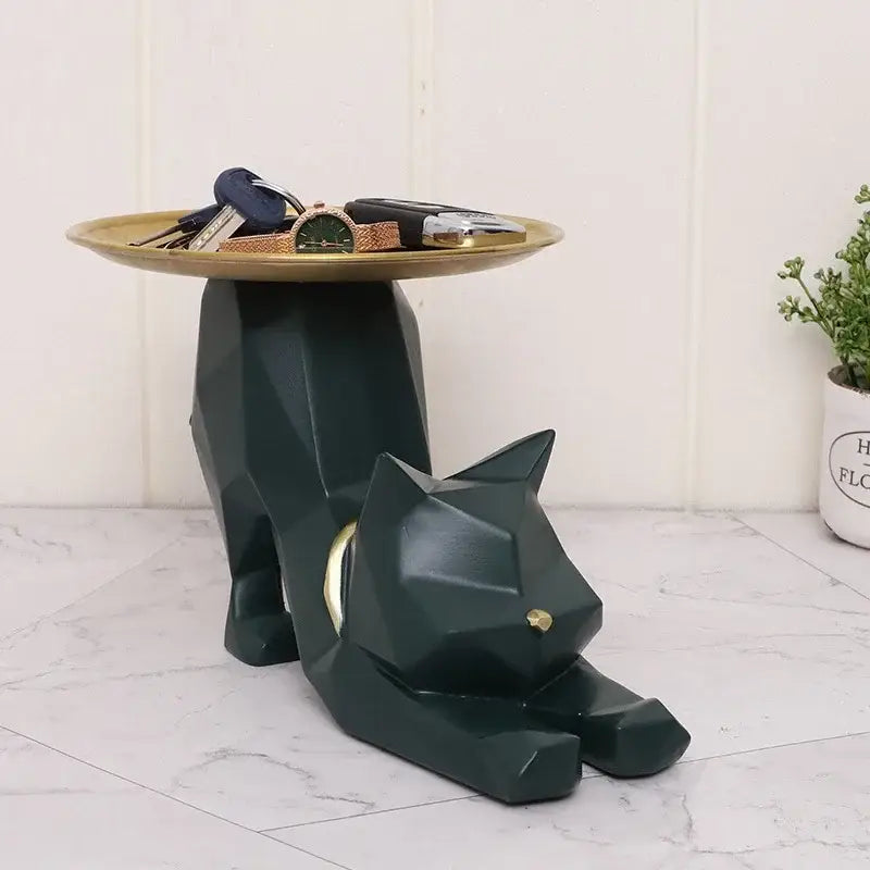 Pink and green geometric cat storage figurines entrance hallway tray