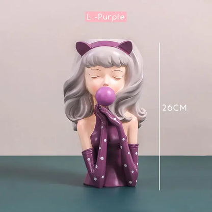 Pink and purple bubble gum girl flower vase living room resin decor