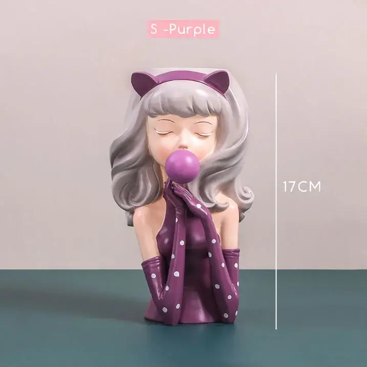 Pink and purple bubble gum girl flower vase living room resin decor