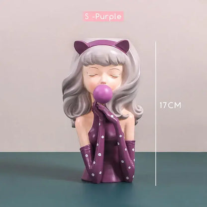 Pink and purple bubble gum girl flower vase living room resin decor