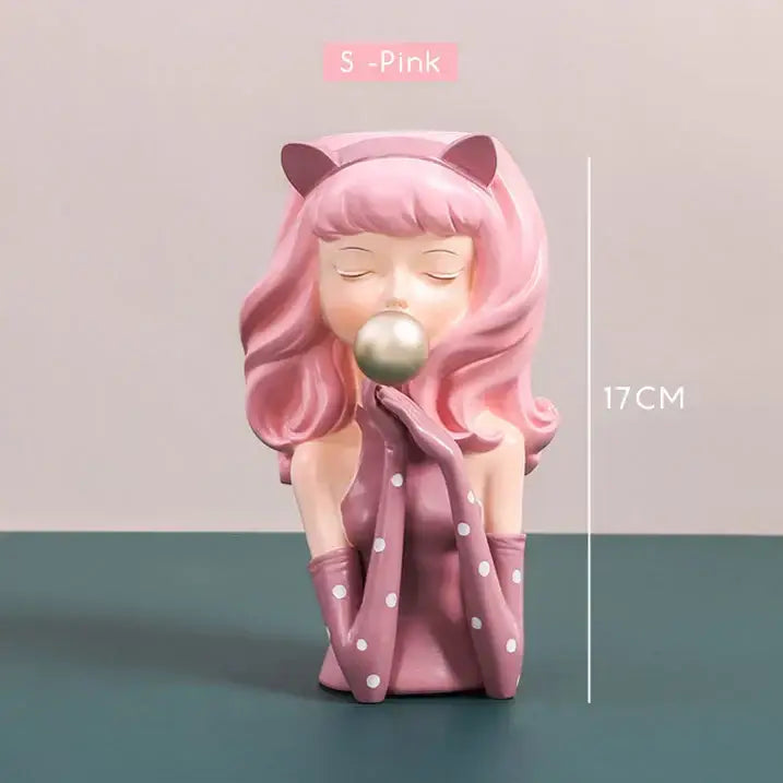 Pink and purple bubble gum girl flower vase living room resin decor