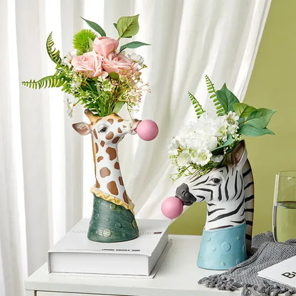 Pink and purple bubble gum girl flower vase living room resin decor