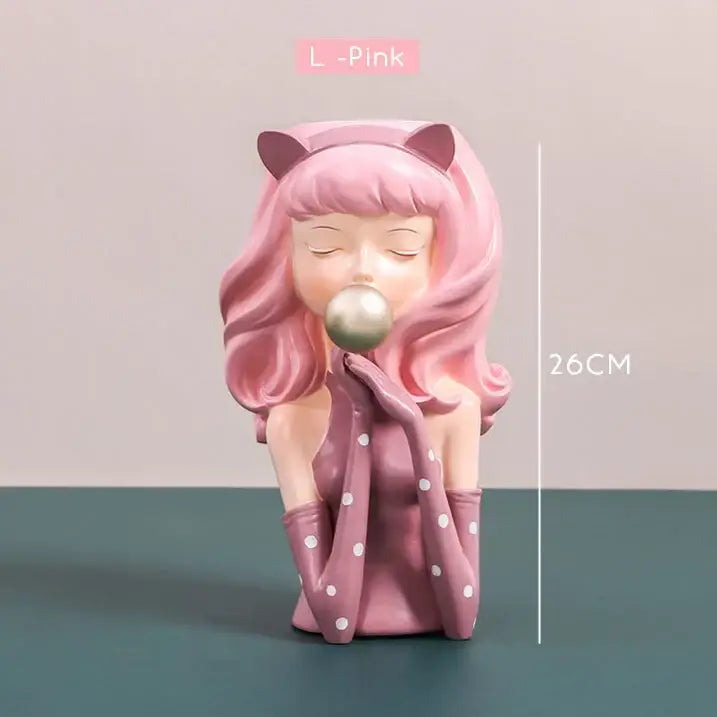 Pink and purple bubble gum girl flower vase living room resin decor
