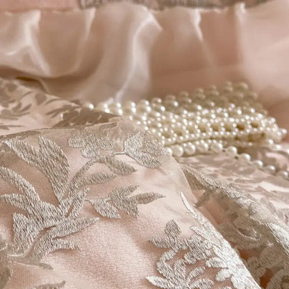 Pink and silver french lace ruffles bedding set for bedroom