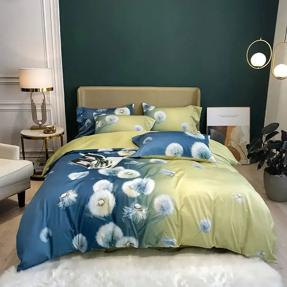 Pink and teal floral egyptian cotton bedding set bedroom duvet cover