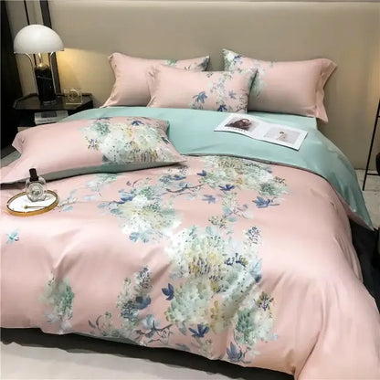 Pink and teal floral egyptian cotton bedding set bedroom duvet cover