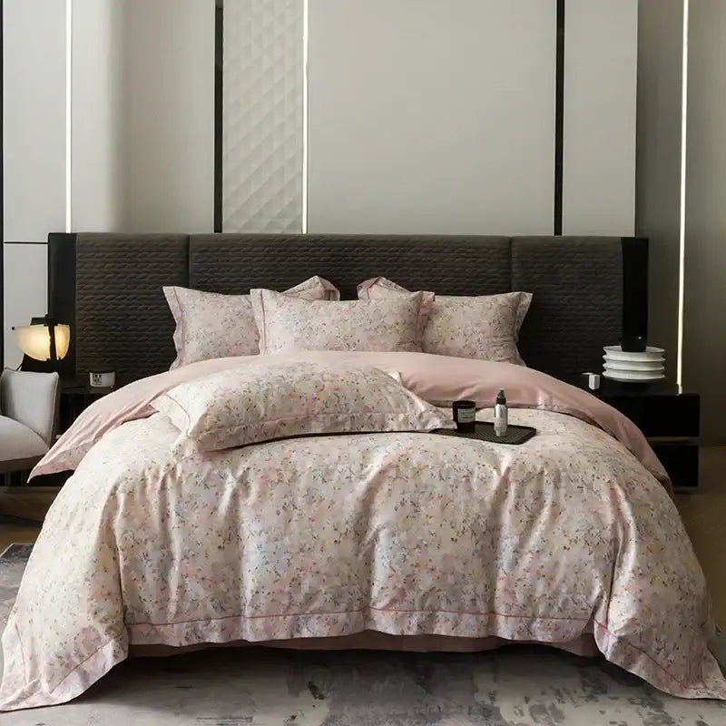 Pink and teal floral egyptian cotton bedding set bedroom duvet cover