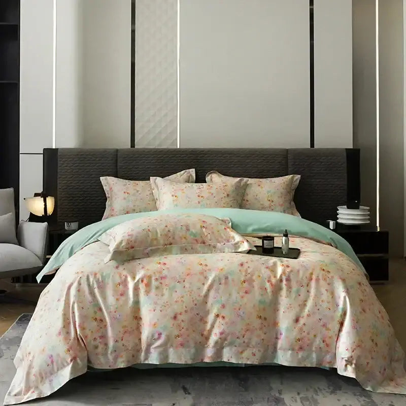 Pink and teal floral egyptian cotton bedding set bedroom duvet cover