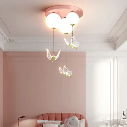 Pink and white butterfly ball ceiling lamp bedroom pendant light