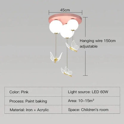 Pink and white butterfly ball ceiling lamp bedroom pendant light