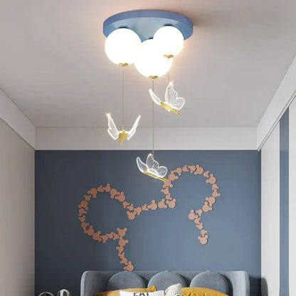 Pink and white butterfly ball ceiling lamp bedroom pendant light