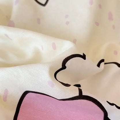 Pink and white cartoon printed cotton quilt cover bedroom bedding set