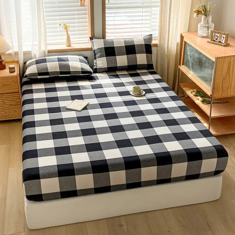 Pink and white cotton stripe fitted sheet bedroom mattress cover