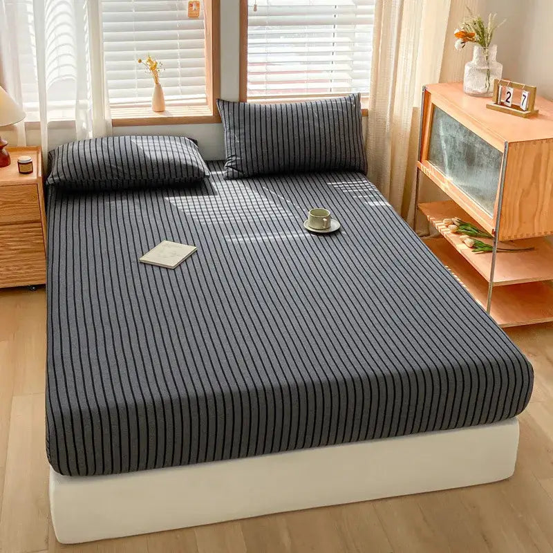 Pink and white cotton stripe fitted sheet bedroom mattress cover