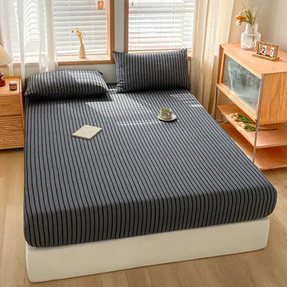 Pink and white cotton stripe fitted sheet bedroom mattress cover