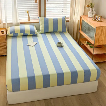 Pink and white cotton stripe fitted sheet bedroom mattress cover