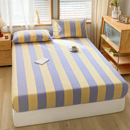 Pink and white cotton stripe fitted sheet bedroom mattress cover