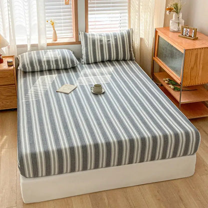 Pink and white cotton stripe fitted sheet bedroom mattress cover