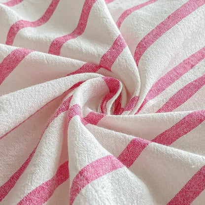Pink and white cotton stripe fitted sheet bedroom mattress cover