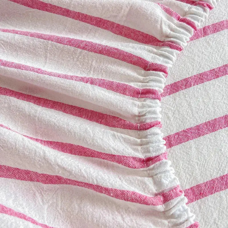 Pink and white cotton stripe fitted sheet bedroom mattress cover