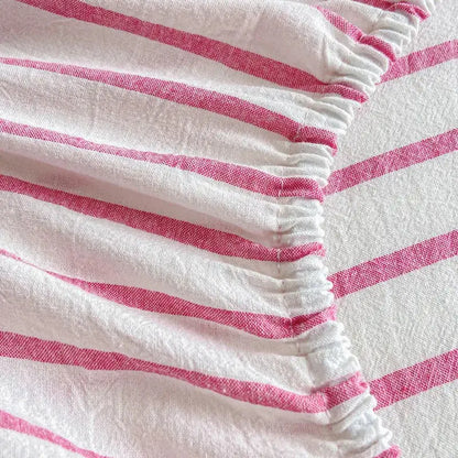 Pink and white cotton stripe fitted sheet bedroom mattress cover