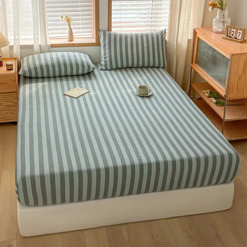 Pink and white cotton stripe fitted sheet bedroom mattress cover