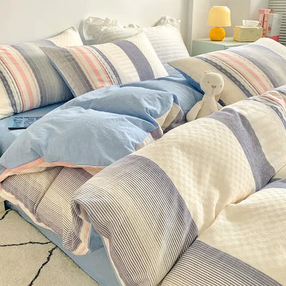 Pink and white striped cotton jacquard bedding set bedroom decor