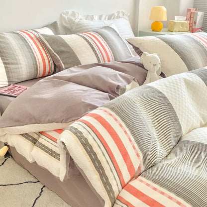 Pink and white striped cotton jacquard bedding set bedroom decor