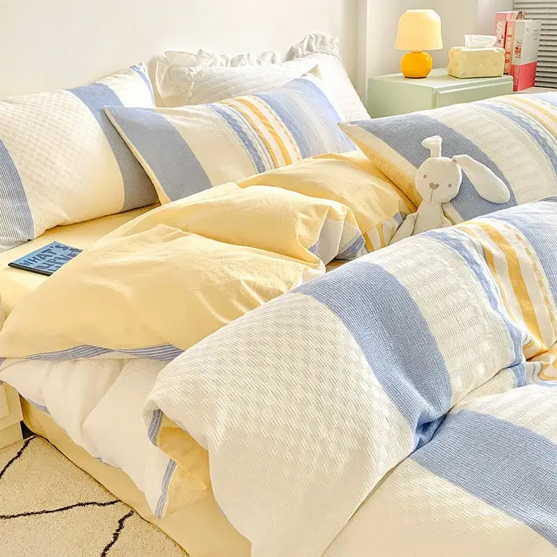 Pink and white striped cotton jacquard bedding set bedroom decor