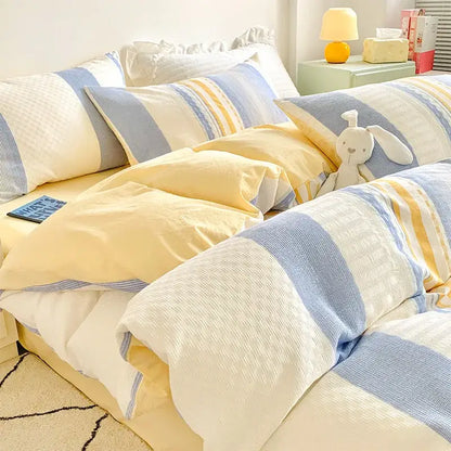 Pink and white striped cotton jacquard bedding set bedroom decor
