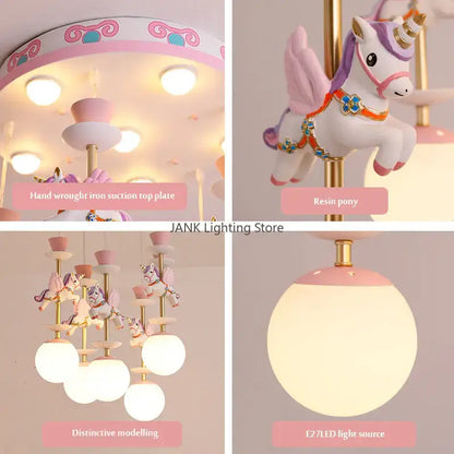 Pink and white unicorn led pendant ceiling light for children room