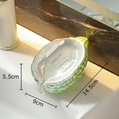Pink and yellow bitter gourd ceramic soap dish bathroom drainage rack