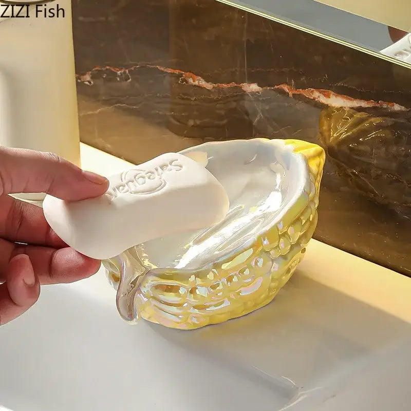Pink and yellow bitter gourd ceramic soap dish bathroom drainage rack