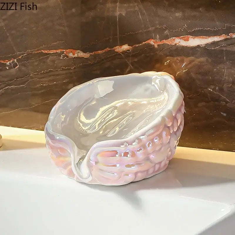 Pink and yellow bitter gourd ceramic soap dish bathroom drainage rack