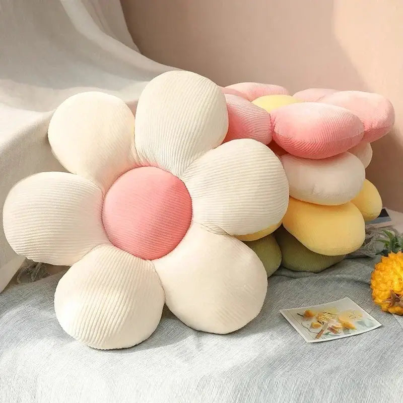 Pink and yellow daisy lumbar support flower cushion for living room
