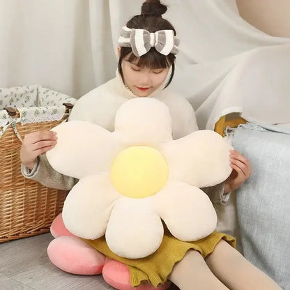 Pink and yellow daisy lumbar support flower cushion for living room