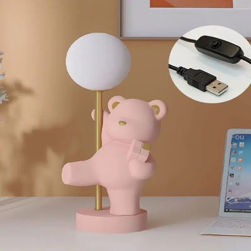 Pink bear princess desk night light – bedroom led lamp