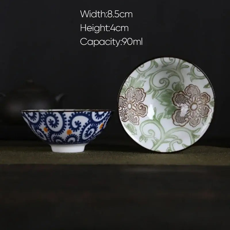 Pink & black floral white porcelain hand-painted bowls dining room set