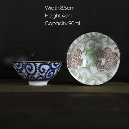 Pink & black floral white porcelain hand-painted bowls dining room set