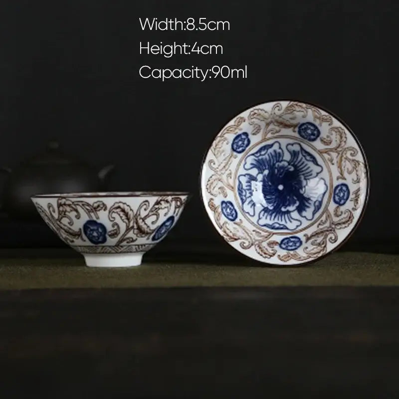 Pink & black floral white porcelain hand-painted bowls dining room set
