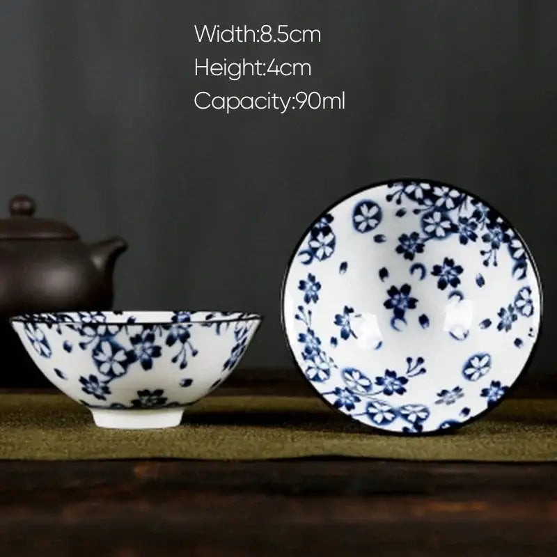 Pink & black floral white porcelain hand-painted bowls dining room set