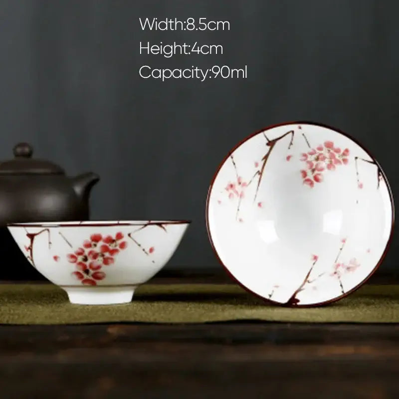 Pink & black floral white porcelain hand-painted bowls dining room set